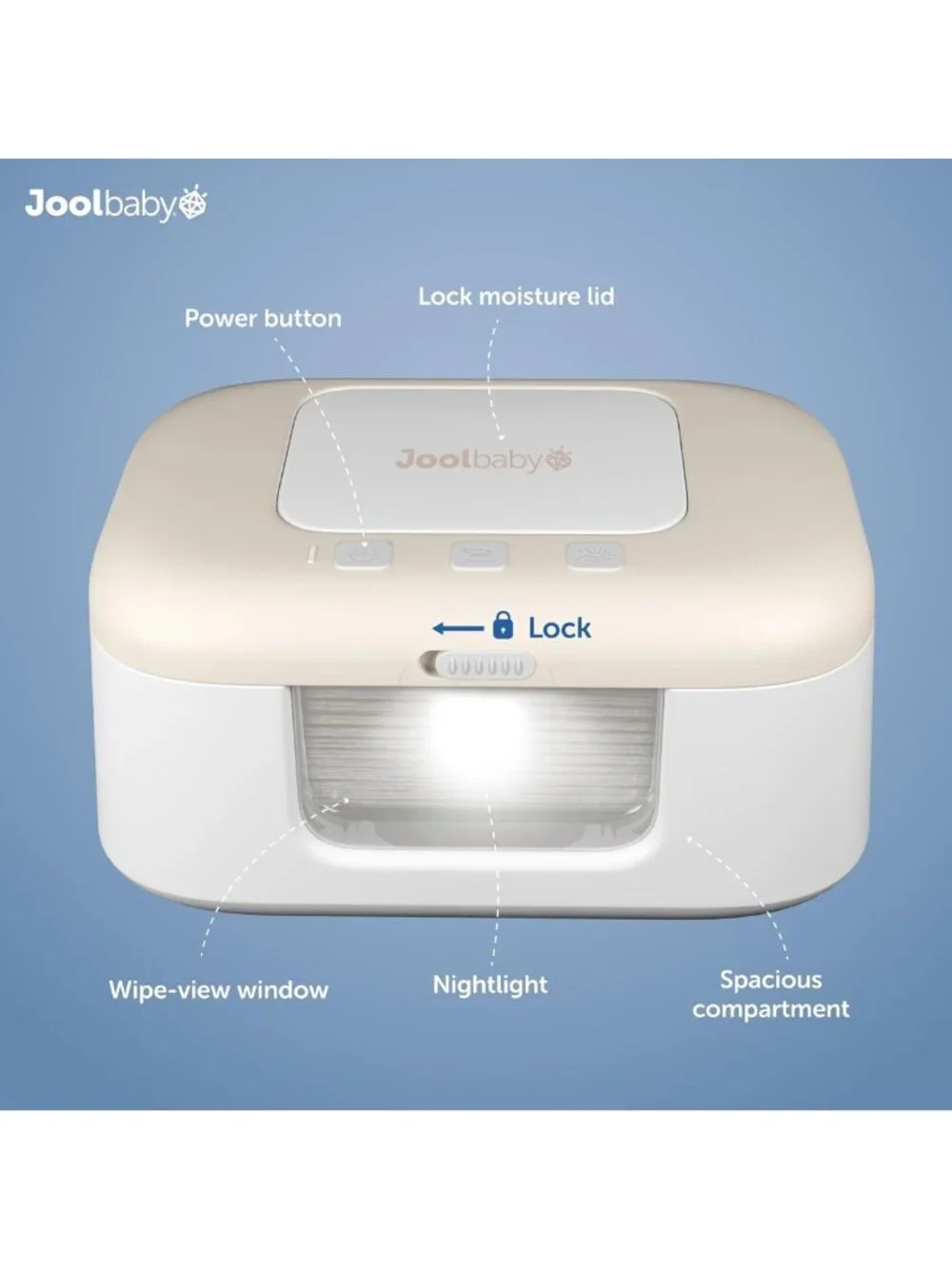 Baby Wipe Warmer & Dispenser with LED Light, On/Off Switch - Oatmeal Color